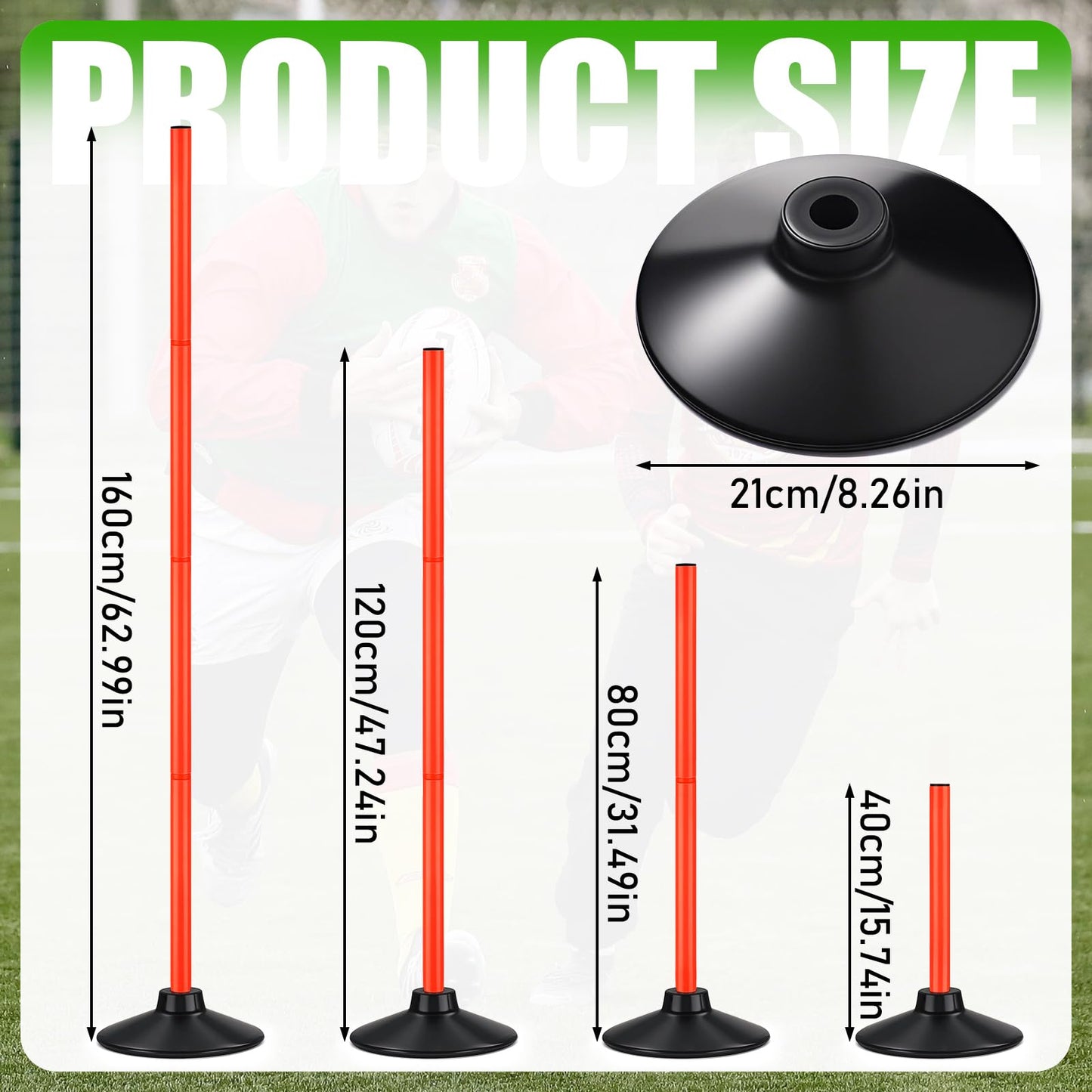 TOBWOLF 6PCS 5.3FT Adjustable Soccer Agility Poles with Rubber Bases, Detachable Soccer Training Poles, Soccer Sticks with Organizer Bag for Football, Rugby, Basketball, Turf, Indoor & Outdoor