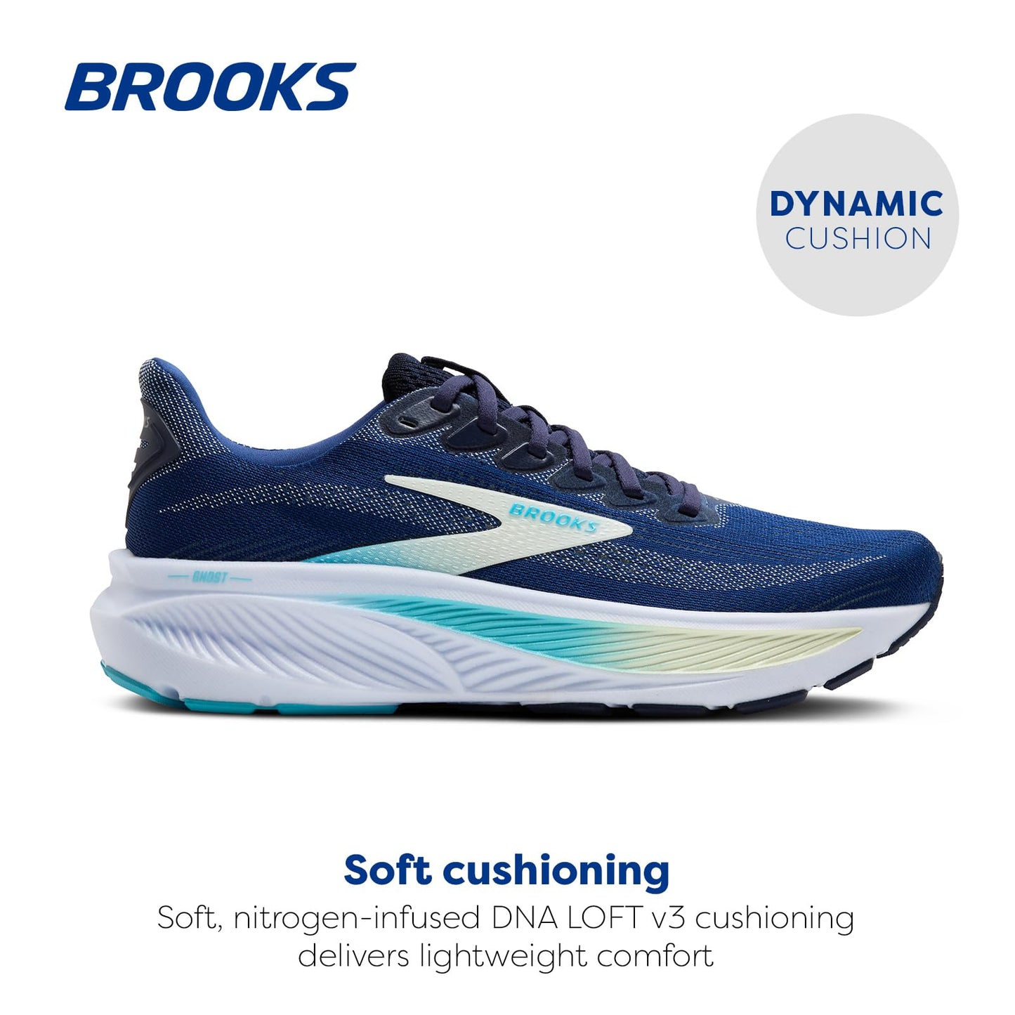 Brooks Women’s Ghost 17 Neutral Running Shoe - Navy/Green/Turquoise - 6.5 Medium