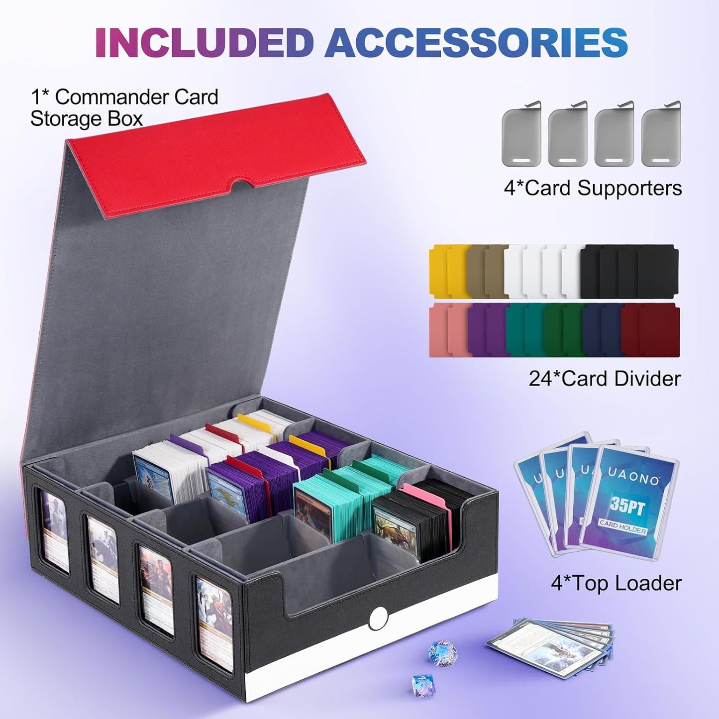 Trading Card Storage Box - 2400+ Deck Case for MTG | Removable Cover, 24 Dividers, Red & White