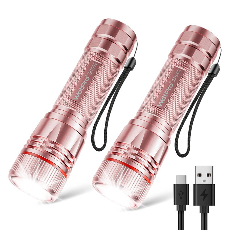 WdtPro Rechargeable Flashlights High Lumens, 1 Pack 10H Long Lasting Super Bright EDC Flashlights, LED Mini Tactical Flash Lights for Camping Emergency, Drop & Water Resistant Pink(Battery Included)