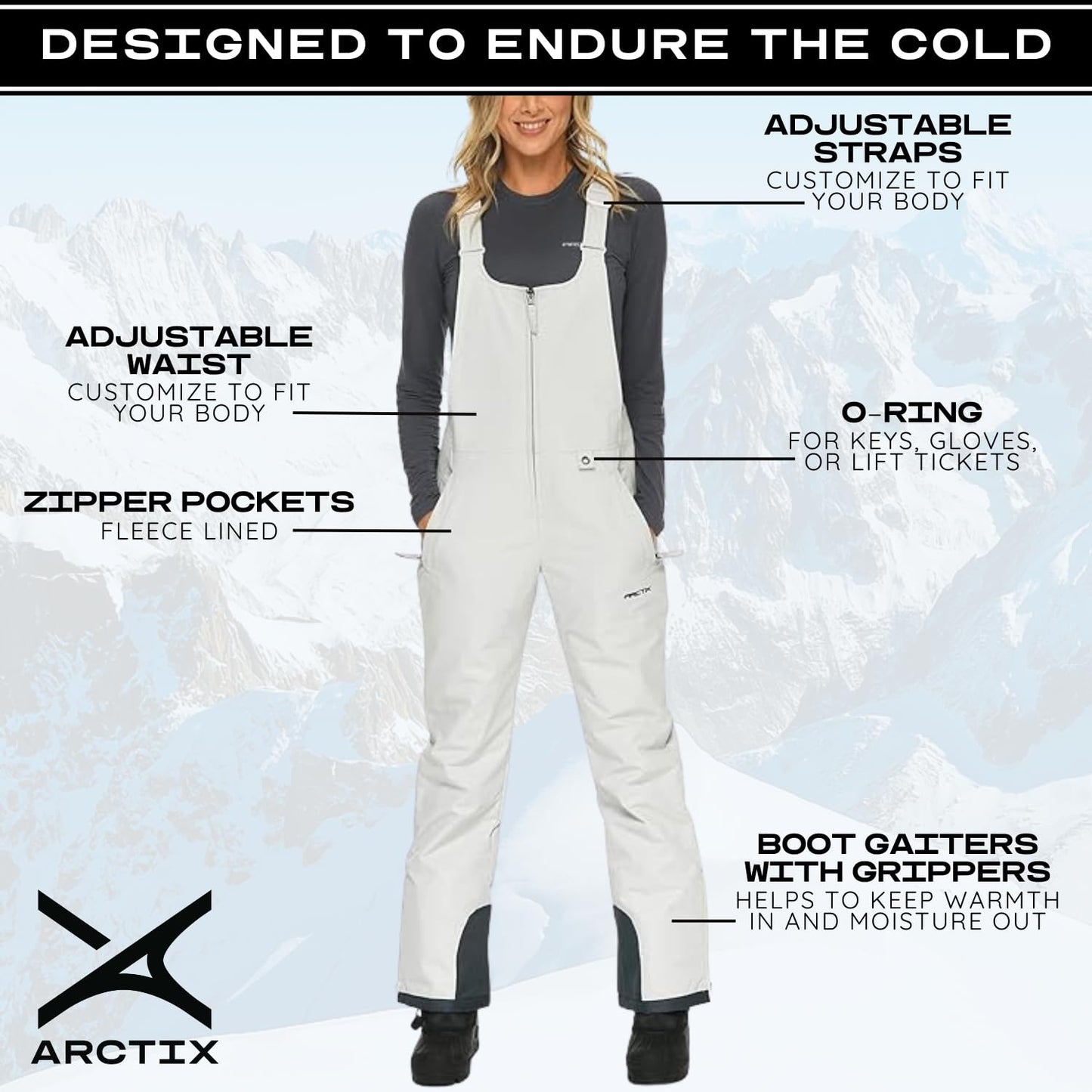 Arctix Women's Essential Insulated Bib Overalls, Quiet Grey, Medium