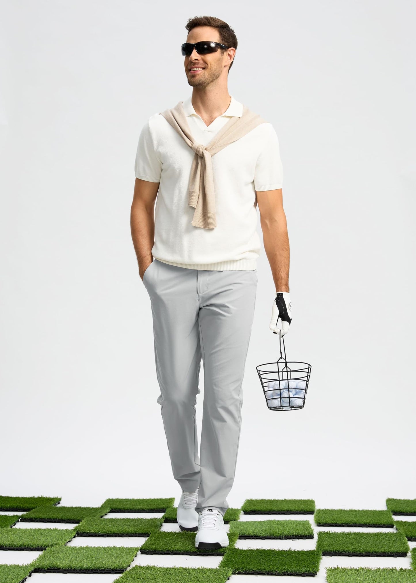Pudolla Golf Pants for Men Stretch Dress Pants Mens Work Pants 34 Lightweight Quick Dry Casual Slacks Trousers with Pockets(Bright Gray 32Wx34L)