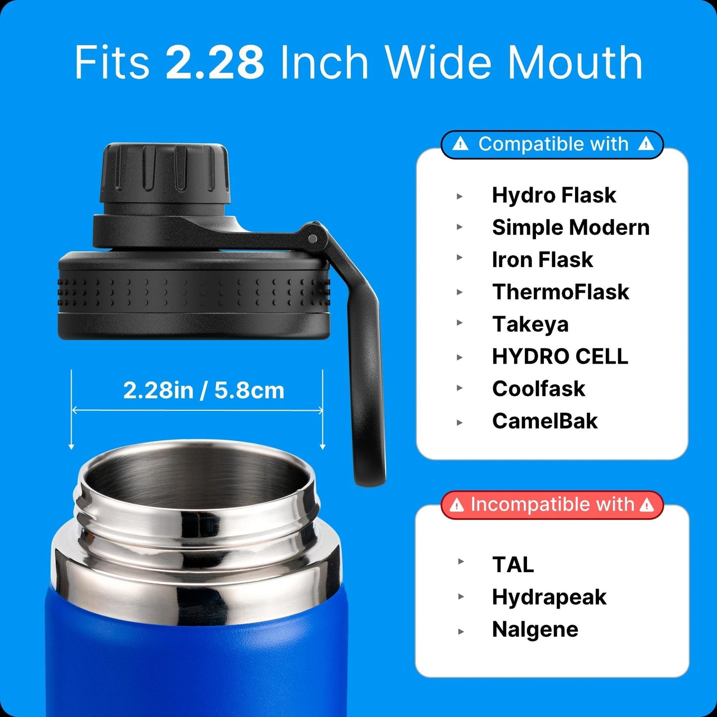 Bluwing Spout Lid for Hydro Flask 32 40 oz Wide Mouth, 2 Pack Replacement Lids Compatible with Hydro Flask 12-64oz Wide Mouth Water Bottle, BPA Free(2 Pack)