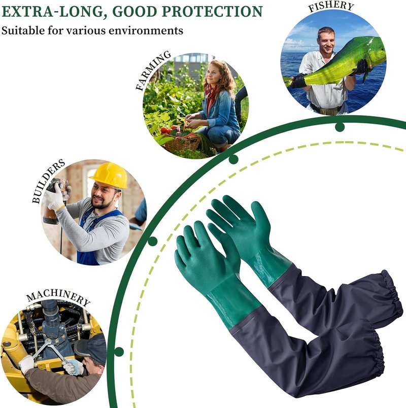 Full Arm Pond Gloves - Extra Long Waterproof with Cotton Lining | 25-Inch for Pond Cleaning