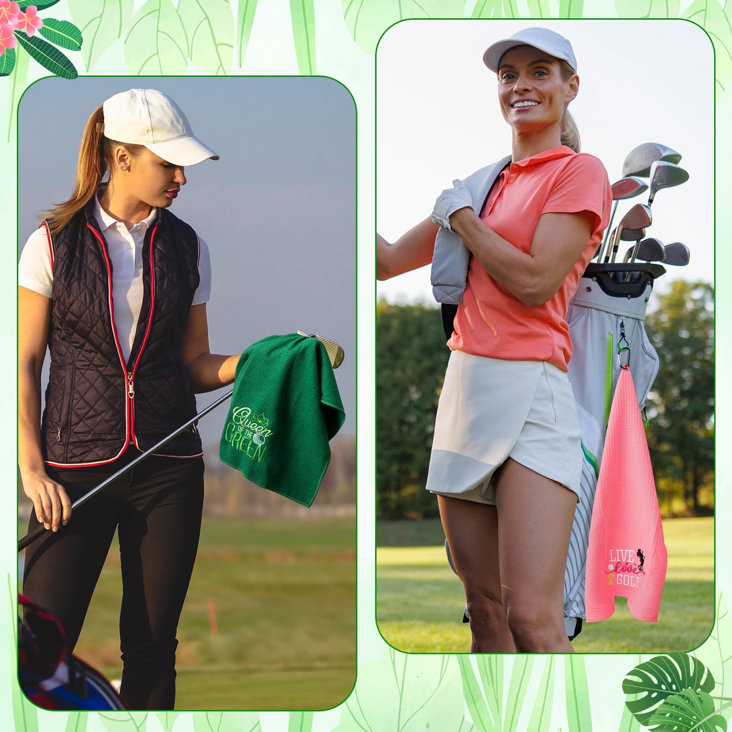 Fanfanwin 9 Pcs Golf Towel Bulk 24 x 16 Inches Microfiber Waffle Towel with Clip Tri Fold Portable Rag Accessories for Golf Bag Mini Tournament Club Yoga Fitness Remove Sand Mud Dirt Sweat(Classic)