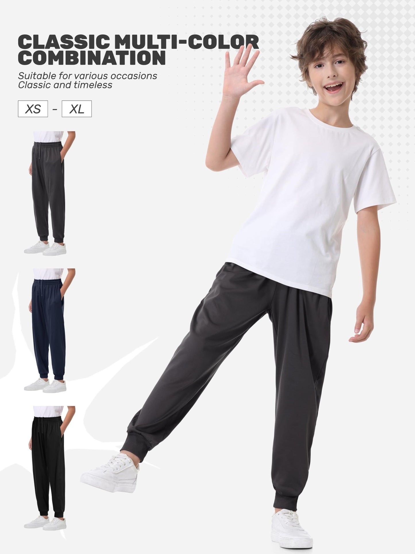 Cvaoo 3 Pack Boys Joggers Fleece Lined Sweatpants with Pockets, Boys Athletic Pants for Youth & Kids Sports, Running, Basketball and Outdoor Set A S