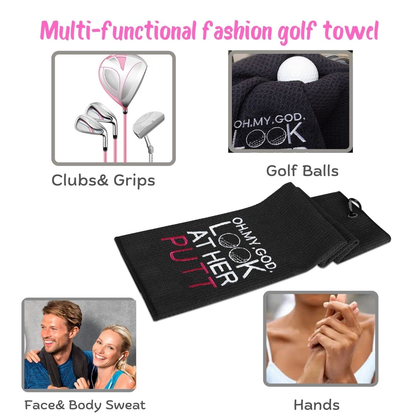 Artpreti Funny Golf Towel, Oh My God Look at Her Putt - Embroidered Golf Towels for Golf Bags with Clip, Fun Golf Accessories for Women, Birthday Gifts for Fan, Joke