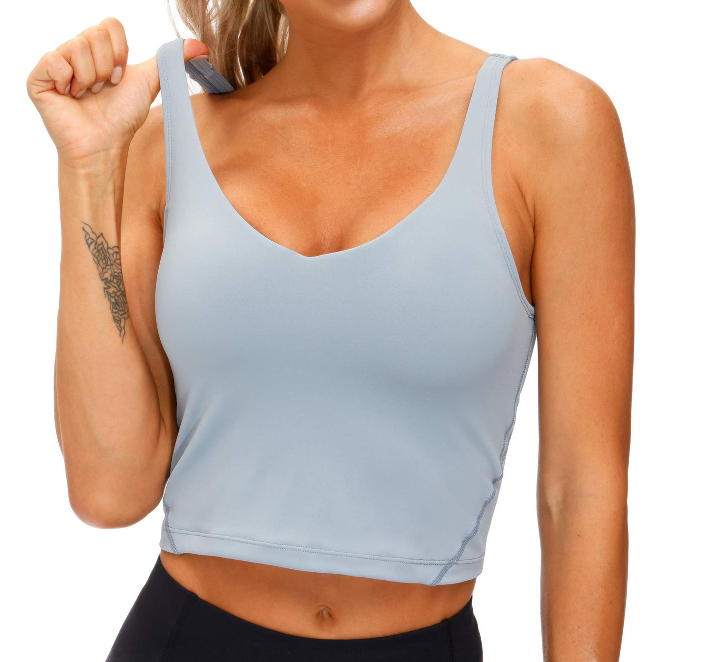 Women’s Longline Sports Bra Wirefree Padded Medium Support Yoga Bras Gym Running Workout Tank Tops (Denim Blue, Large)