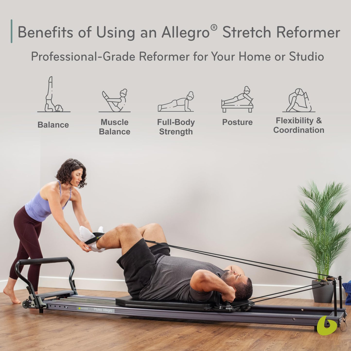 Balanced Body Allegro Stretch Pilates Reformer, Workout Equipment and Pilates Exercise Equipment for Home or Studio