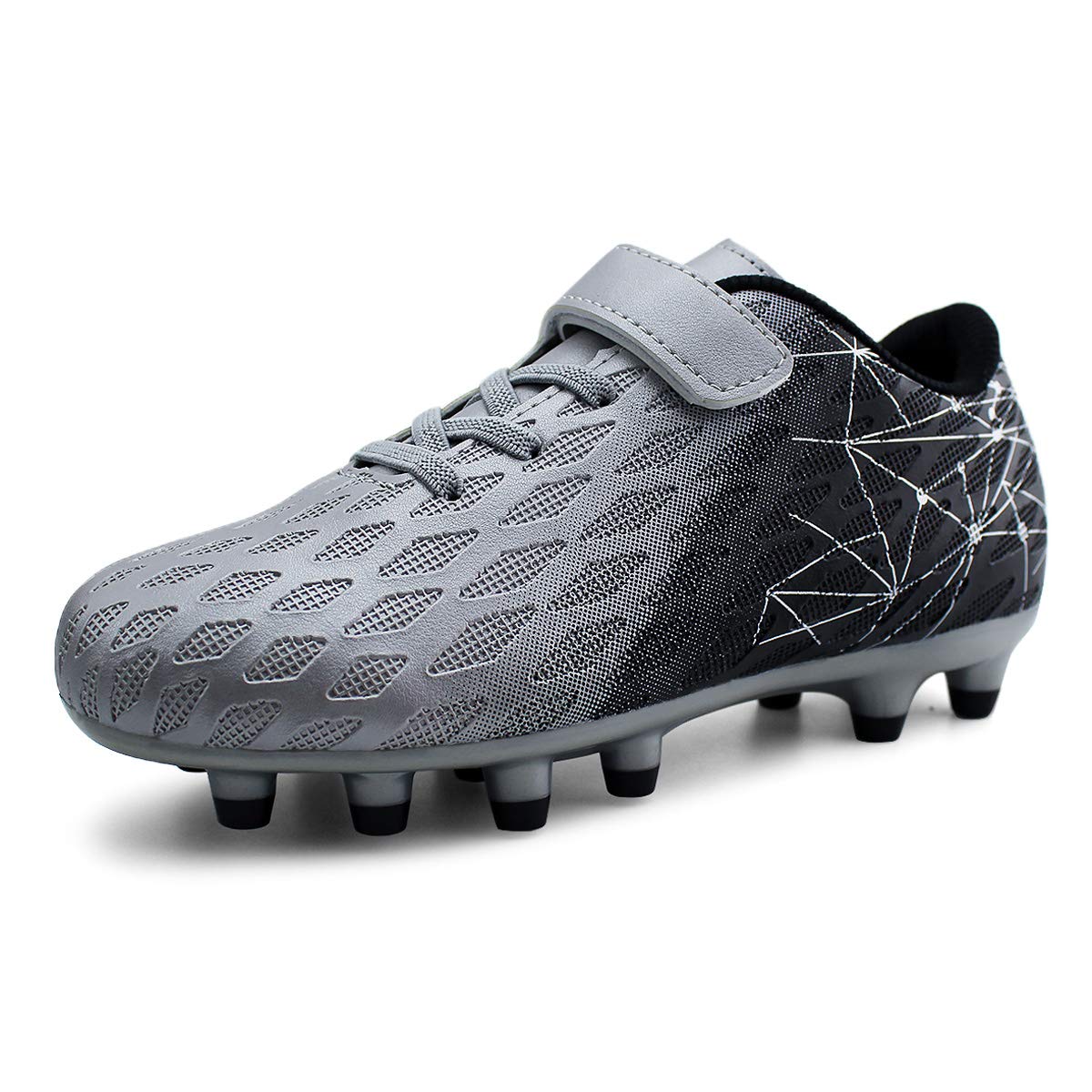brooman Kids Firm Ground Soccer Cleats Boys Girls Athletic Outdoor Football Shoes(9,Silver)