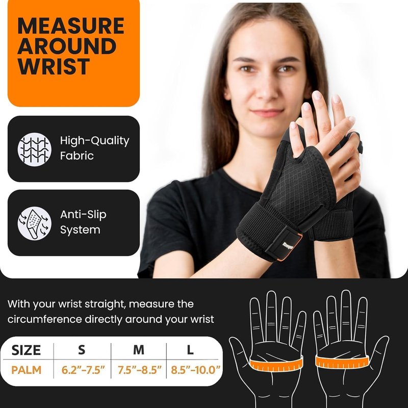 Kneopms New Fabric-Enhanced Thumb Brace with Splints, Wrist & Palm Stabilizer, 3 Adjustable Straps, Pain Relief for Carpal Tunnel, Arthritis & Tendonitis, Breathable Support (M,Left)