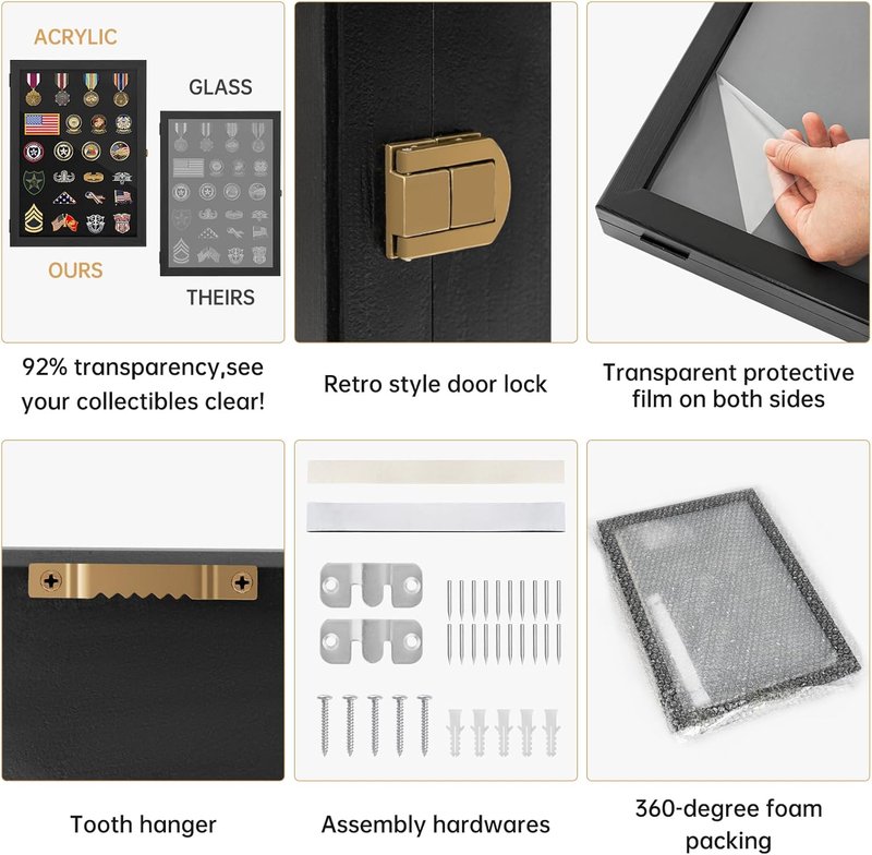 Pin Collection Display Case - 16x12 Acrylic Case with 98% UV Protection for Military Medals, Jewelry Pins & Collectibles