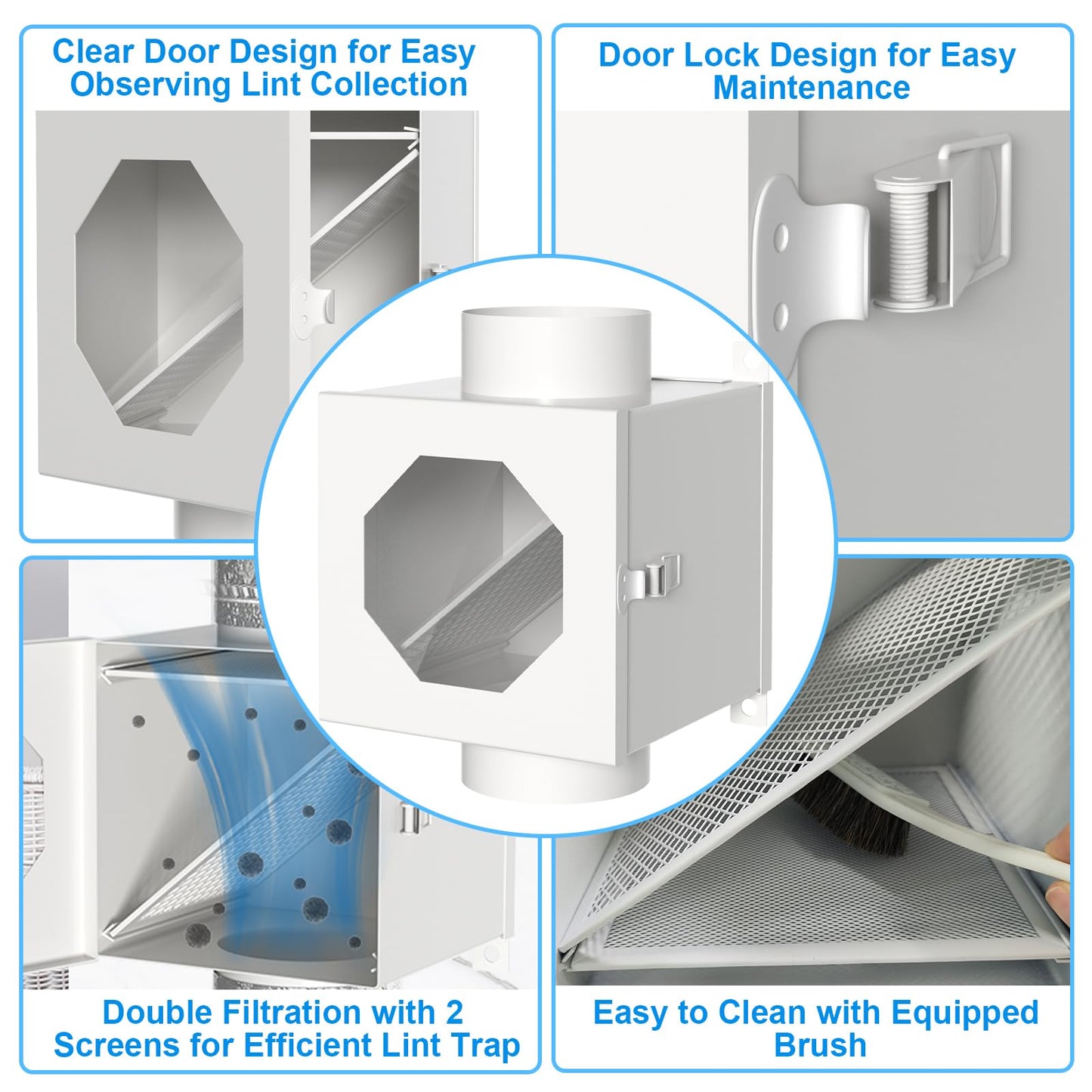 Upgraded Metal Dryer Duct Lint Trap Indoor Dryer Vent Kit - 4 Inch Dryer Vent Hose With 2 Hose Clamps 2 Stainless Steel Mesh Aluminum Foil Tape Cleaning Brush For Electric Dryers