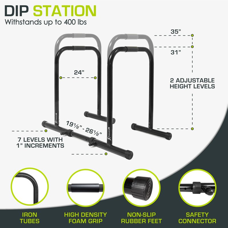 ProsourceFit Heavy Duty Dip Station, Parallel Bars with Safety Connector for Home Exercise, Strength Training, Tricep Dips, Calisthenics, and Workouts, Supports up to 400 LB, Black