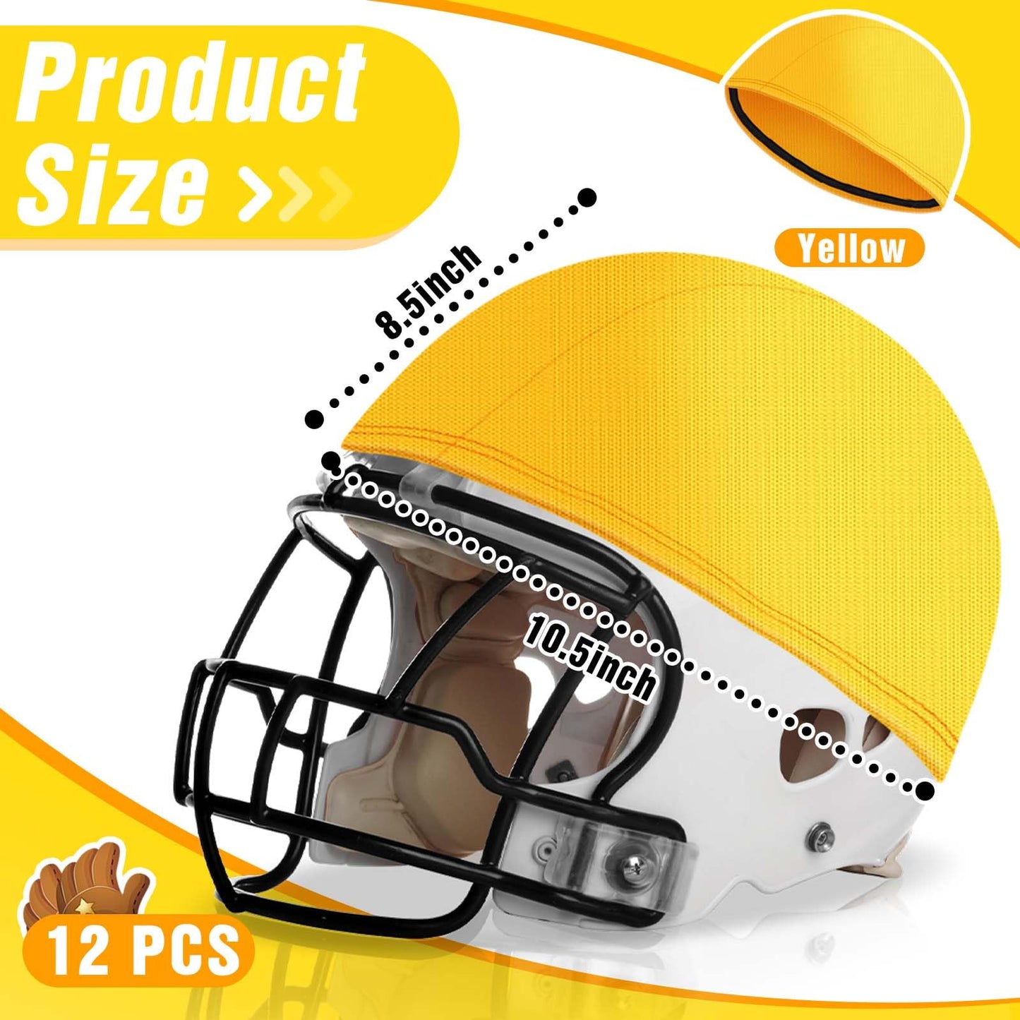 Ramede 12 Pieces Football Helmet Covers for Practice Scrimmage Cap Helmet Cover Scrimmage Cap for Youth Adult Football Hockey Training Accessories 10.4 Inch in Diameter (Regular Style,Yellow)