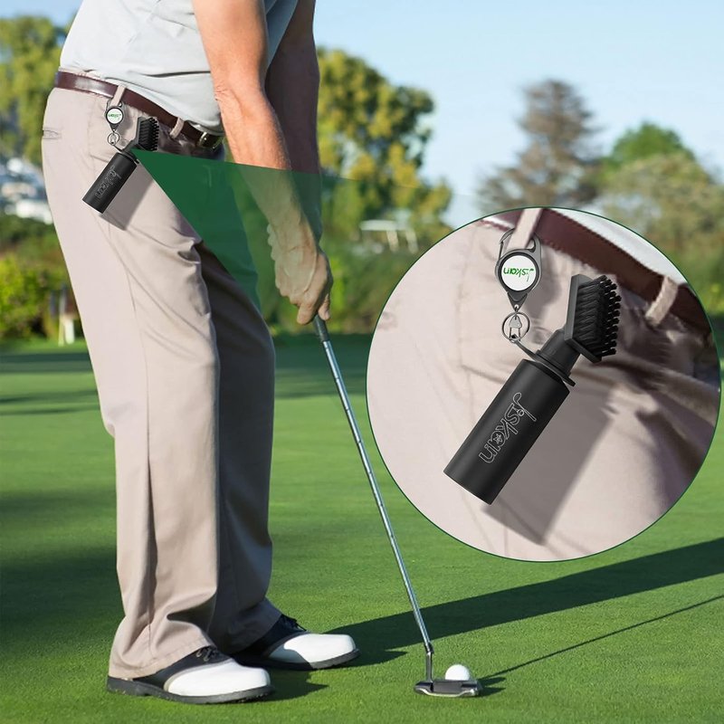 Pro Golf Club Brush Cleaner - Retainer Clip & Squeeze Water Bottle | 7.5 Inches, 4 Ounce Capacity - Essential Golf Accessories