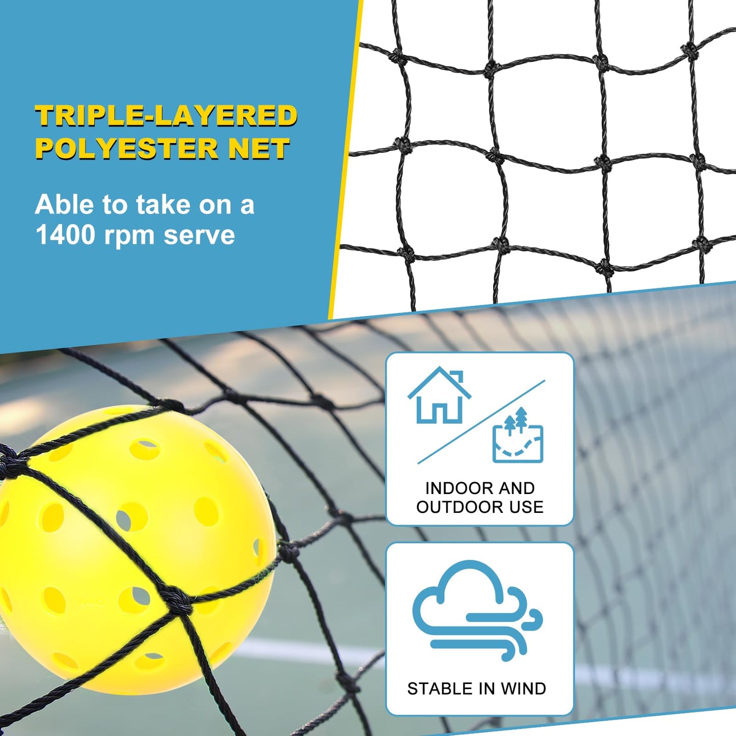 Pickleball Net with Wheels, Portable 2-in-1 Pickle Ball Net with Ball Collector,22FT Regulation Size & 11FT Half Court Size, Carry Bag, Steady Metal Frame for Outdoor Indoor Driveway (Black&Yellow)