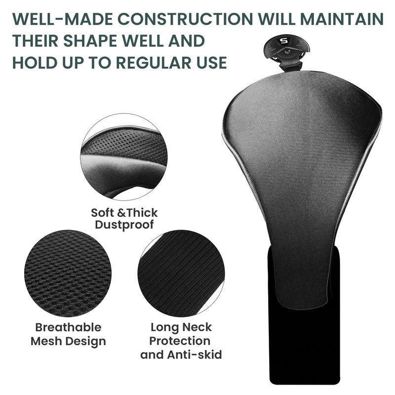 FINGER TEN Golf Club Head Covers for Hybrids Long Headcover Interchangeable Accessories for Ultimate Club Protection (2 Hybrid-Black)