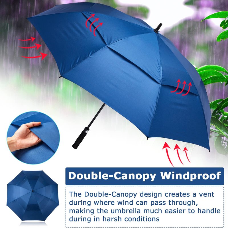 Reginary 3 Pack 62Inch Extra Large Golf Umbrella Automatic Open Oversize Travel Rain Umbrella Double Canopy Vented Windproof Waterproof Stick with Sponge Handle UV Protection for Men Women
