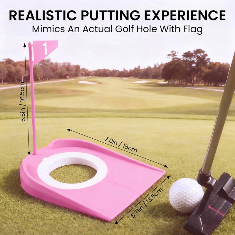 FINGER TEN Golf Putting Cup with Numbered Flag Design Value 6 or 9 Pack, Durable Plastic Practice Cups Golf Training Aids, Lightweight Easy to Carry for Office Backyard Indoor Outdoor (Pink-6 Pack)