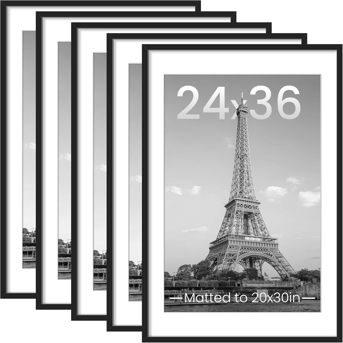 Upsimples 24x36 Picture Frame Set of 5 - Wall Gallery Frames for 20x30 Photos in Black