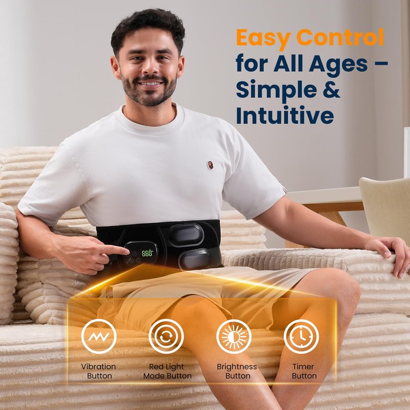 HOMVIMI Cordless Red Light Therapy Belt for Back Waist, Infrared Light Pad for Body Pain Relief, LED 660nm & 850nm Vibrating Massager with 3 Vibration, Back Brace Valentine Gifts for Men Women Mom Dad