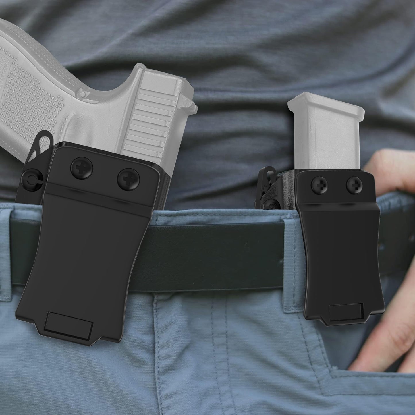 Jimtyee 2 Pack Universal Magazine Holster IWB/OWB Mag Carrier for Glock CZ S&W H&K SIG P365,for 9mm/.40 Double Stack Ambidextrous Kydex Magazine Holder