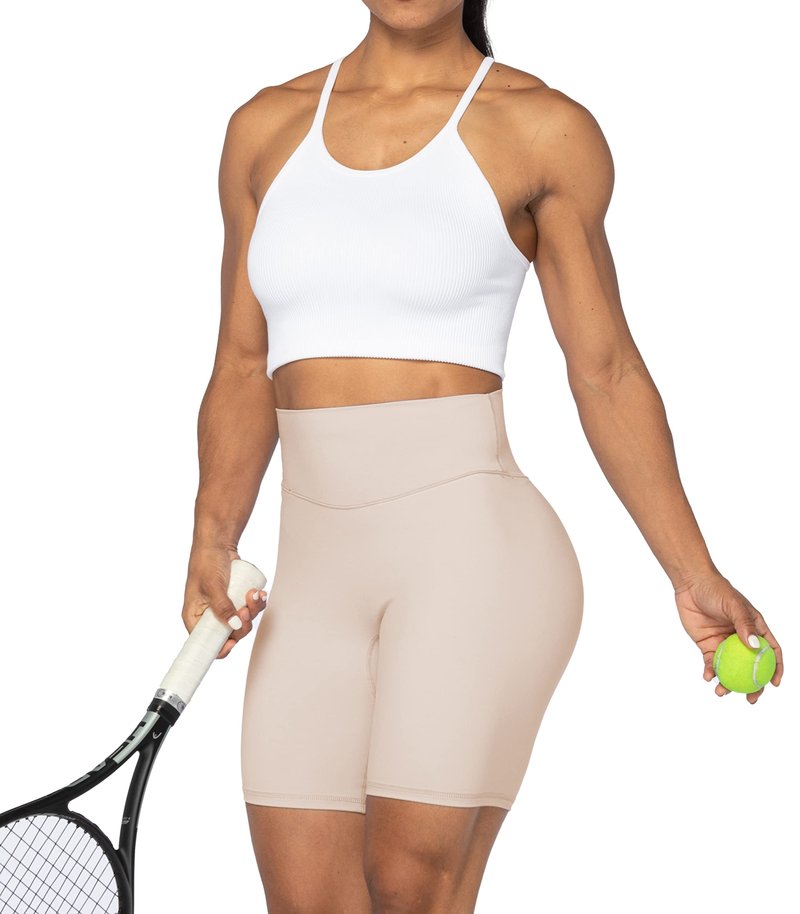 Sunzel 8" High Waist Biker Shorts for Women No Front Seam Soft Yoga Workout Gym Bike Shorts Tummy Control Squat Proof Beige
