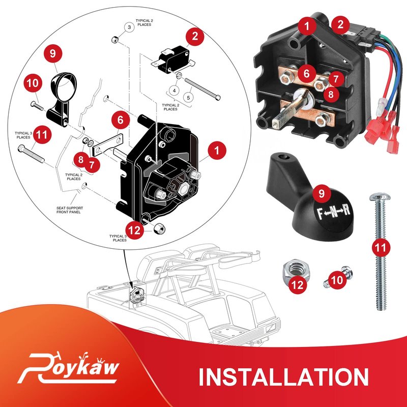 Roykaw Golf Cart Forward and Reverse Switch Assembly with Handle Compatible with Club Car DS 1996-up 48 Volt Golf Cart Models, Replaces OEM # 101753005, 1012987
