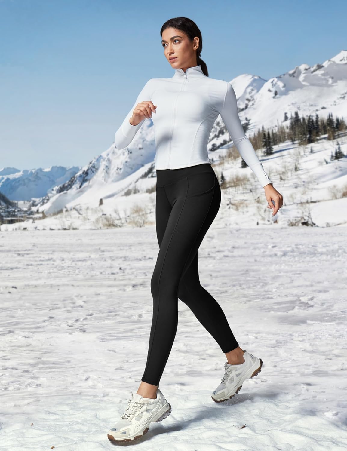 Heathyoga Fleece Lined Leggings for Women - Waterproof Thermal Hiking Pants | Warm Winter Running Tights