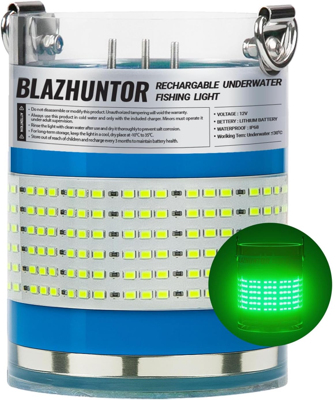 Rechargeable Underwater Fishing Light - Auto On in Water, 16000lm Brightness | IP68 Waterproof, Cordless for Night Fishing