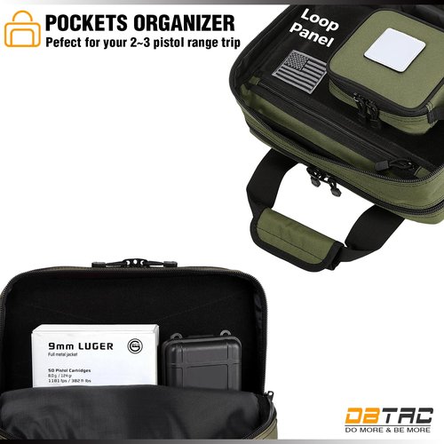 DBTAC Gun Case Bag Compact Small-PLUS | Tactical 3x Pistol Bag Handgun Revolver Shooting Case with Lockable Zipper for Shooting Range Outdoor Hunting, OD Green