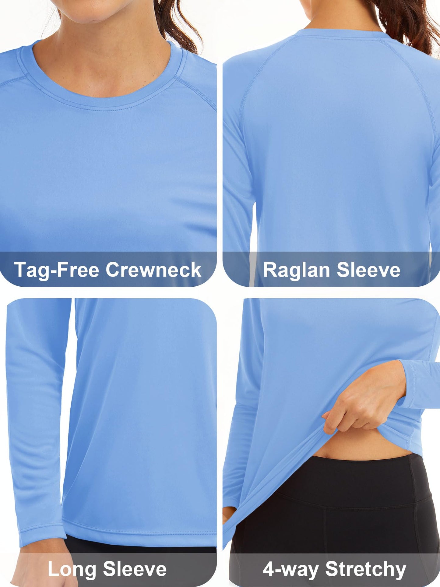 MAGCOMSEN Rash Guard Shirts for Women Long Sleeve Quick Dry Moisture Wicking UV Sun Shirt for Running Workout Fishing Lightblue