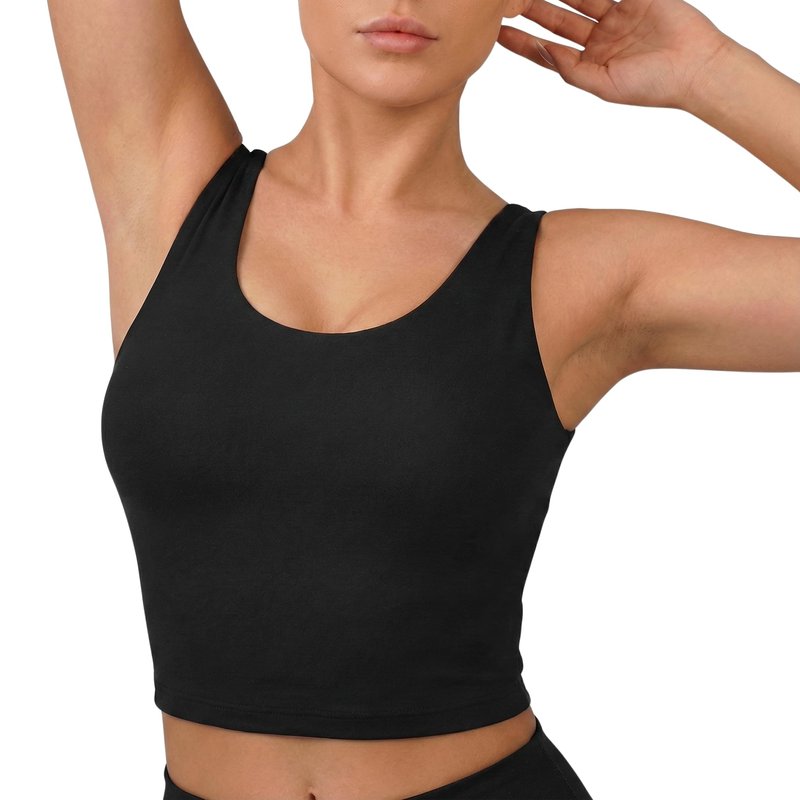 Nirlon U Tank Sports Bra for Women – Scoop Neck Workout Top with Built-in Cups – Ideal for Yoga, Gym & All-Day Comfort Wear (Black, 8)