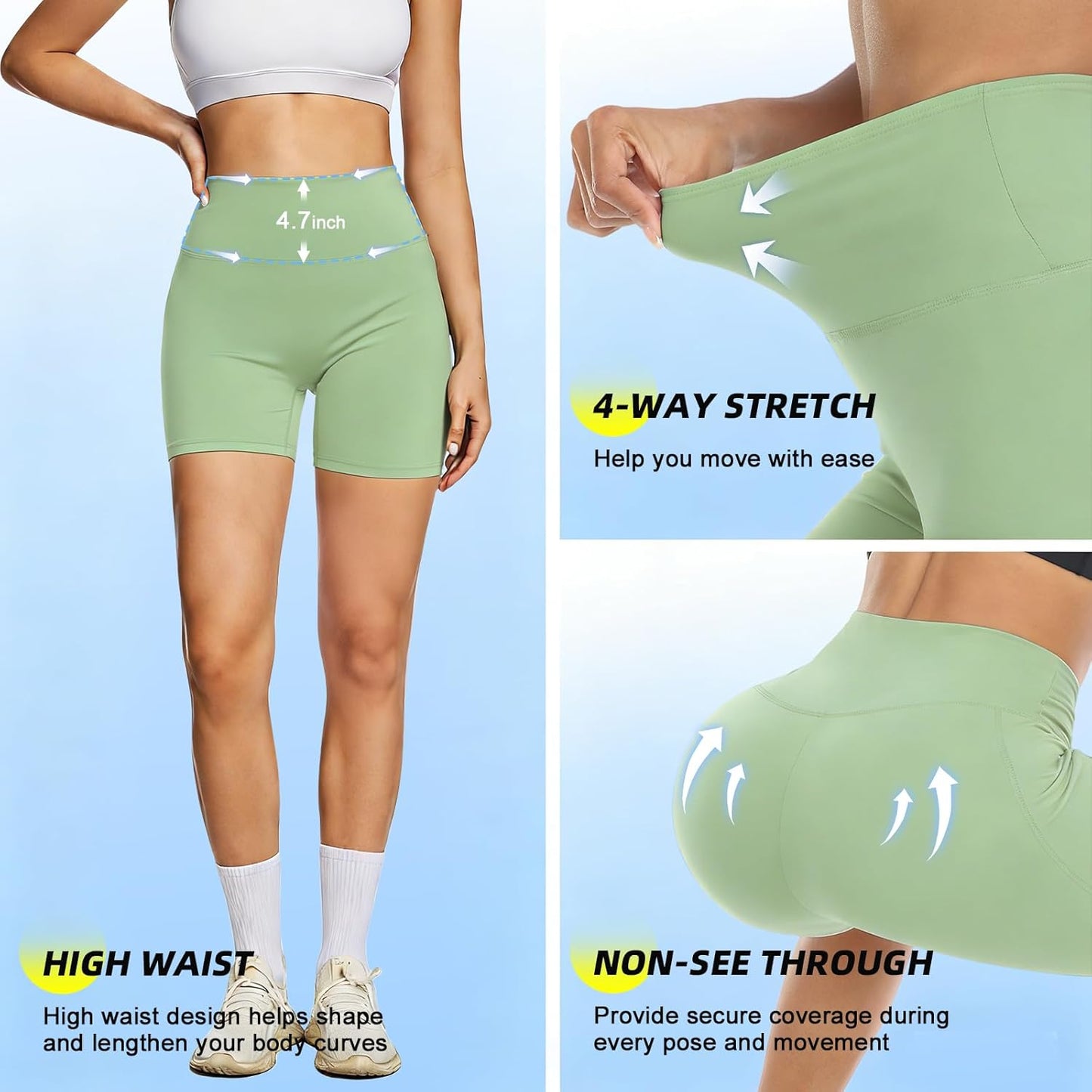 High Waisted Biker Shorts for Women | Tummy Control Fitness Yoga Gym Shorts - 5" Length