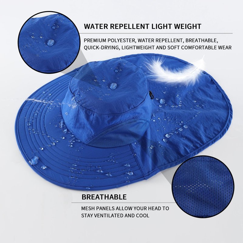 Outdoor UPF50+ Sun Hat - Wide Brim Mesh Fishing Hat with Neck Flap | Lightweight & Breathable