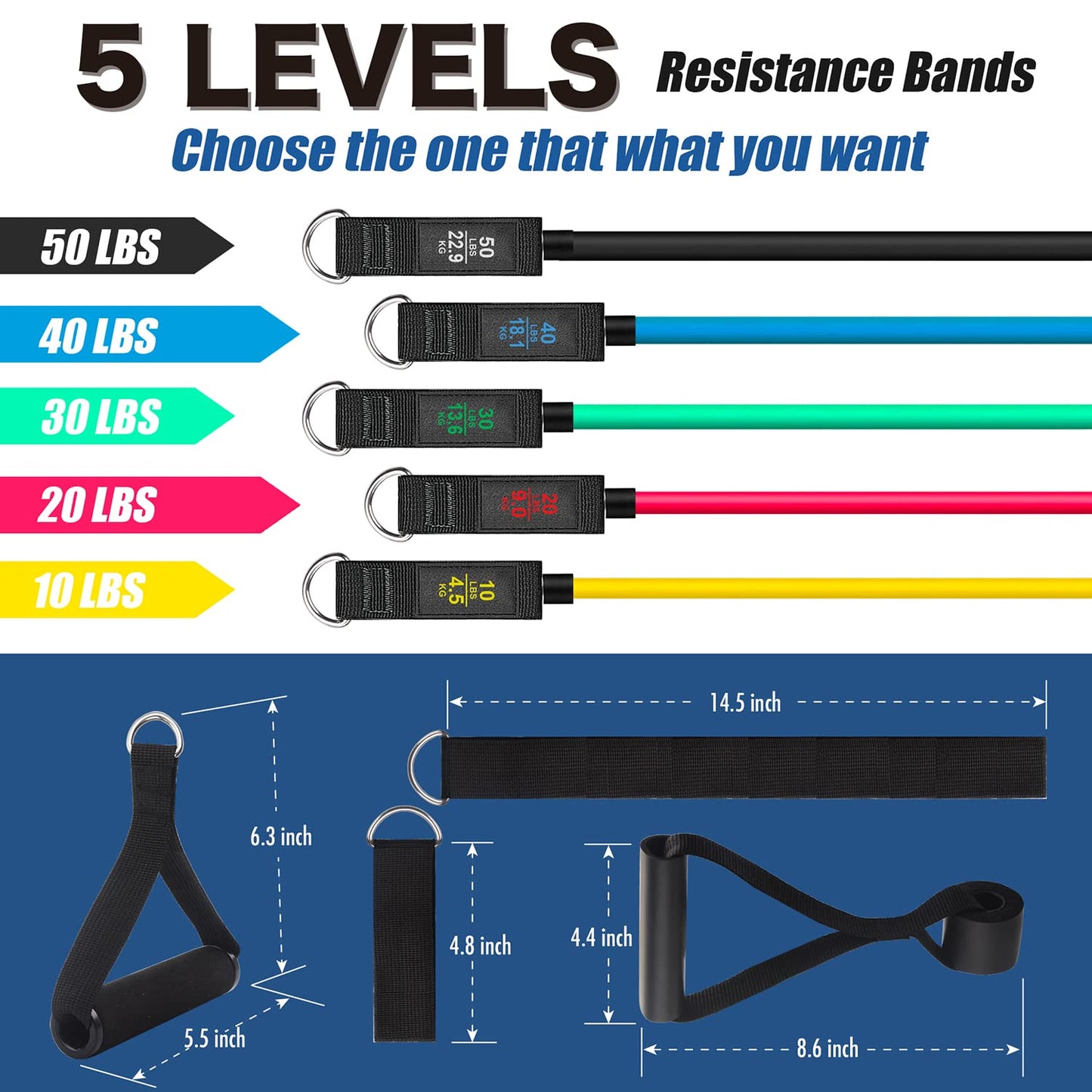 Exercise Bands Resistance Bands Set with Handles for Working Out, Tube Resistance Bands, Exercising Bands, Resistance Rope, Resistant Band Exercise Equipment Workout Men Women