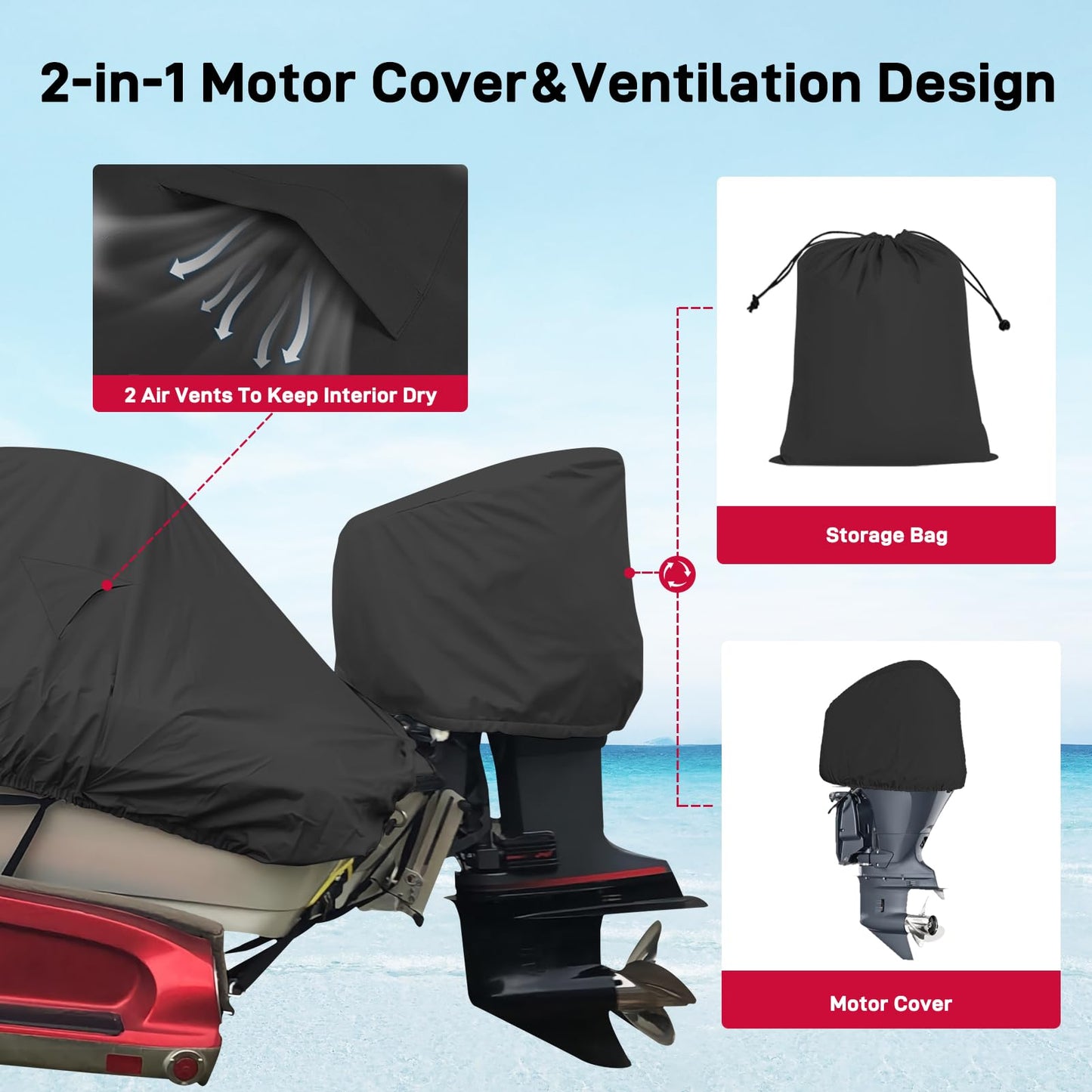 Mionovity Bass Boat Cover 16-18.5 ft, 800D Canvas Heavy Duty Waterproof Boat Cover 16 17 18 Foot（16' 17' 18.5' with Motor Cover, Fits V-Hull,Fishing,Runabout Bowrider Boat