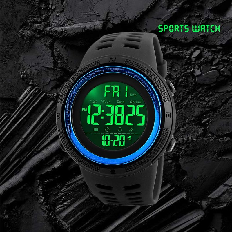 SKMEI Watch for Men,Military Sports Round Digital Watch with Waterproof Led Light Stopwatch Countdown Date Alarms Chronograph