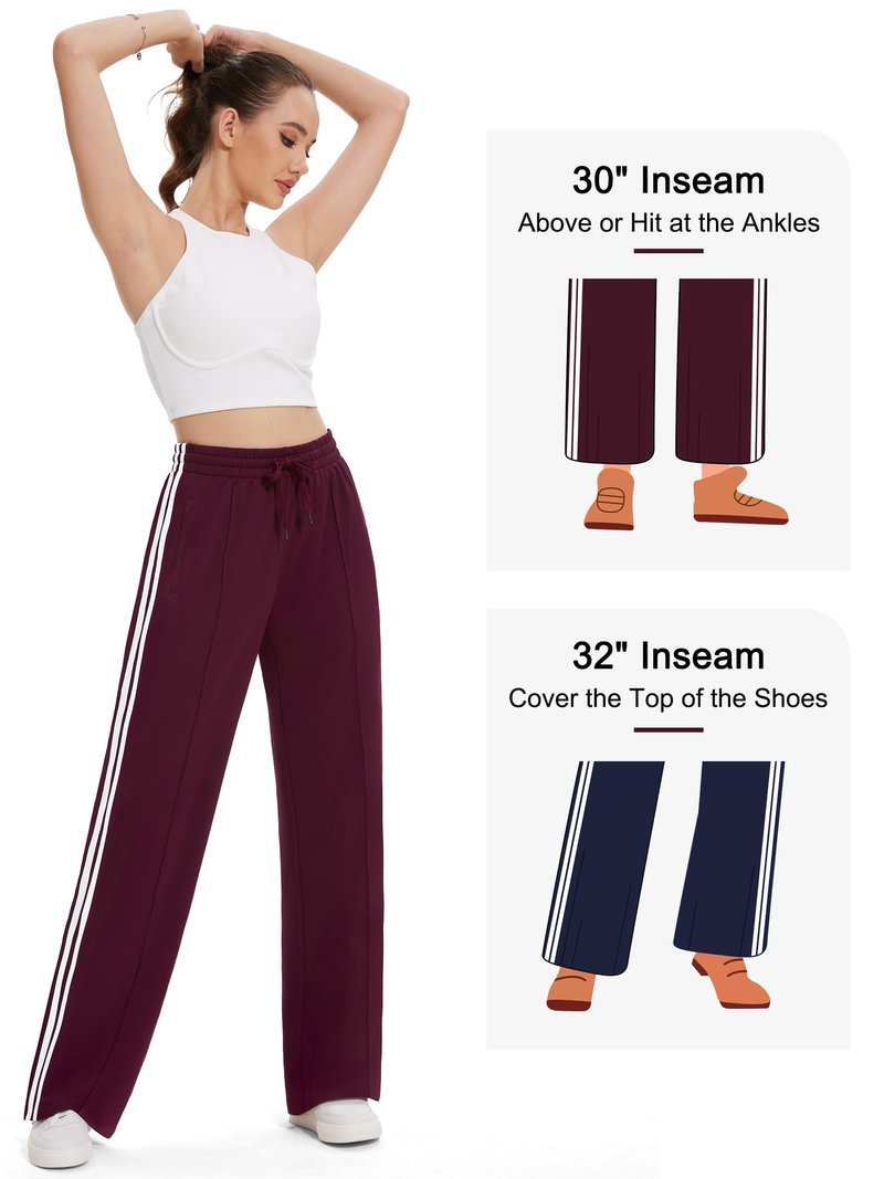Tapata Women's 34" Inseam Tall Track Pants Loose Straight Leg Jogging Sweatpants Warm-Up Sports Athletic Running, Burgundy, XL