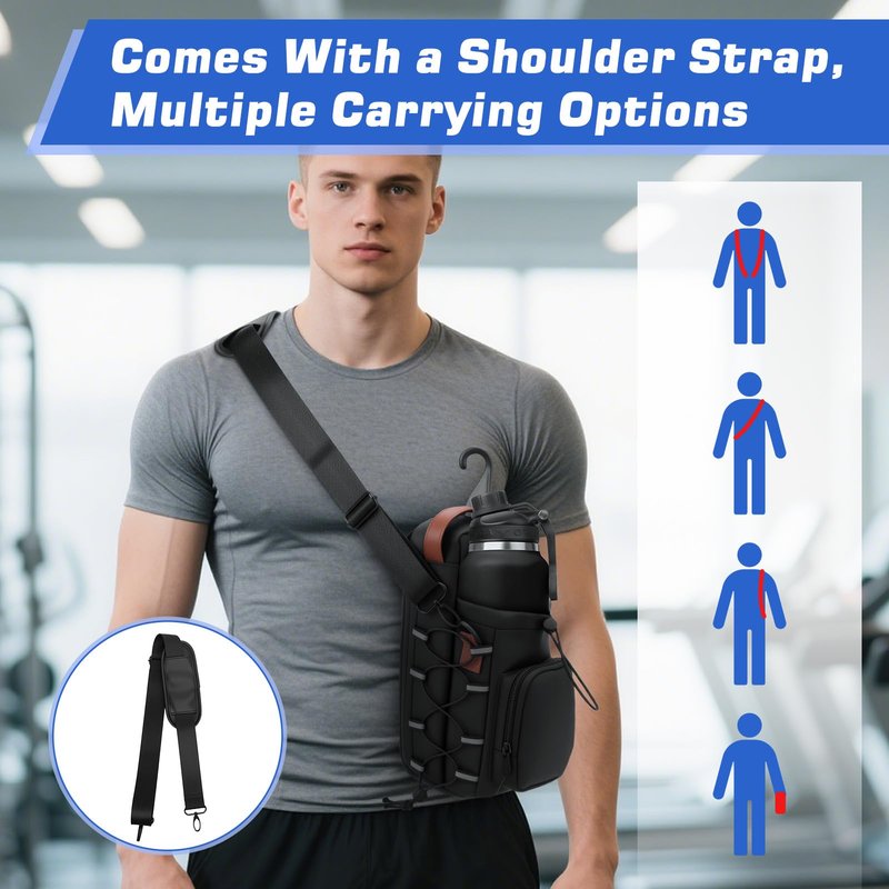Magnetic Gym Bag for Men and Women, Magnetic Water Bottle Holder with Shoulder Strap, Small Gym Pouch for Sports, Work,Travel, Fitness(Black)