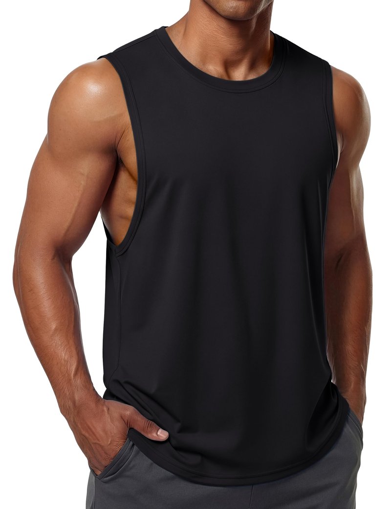 MAGCOMSEN Tank Tops for Men Dry Fit Active Muscle Tank Top Sleeveless Running Shirts Swim Beach Black L