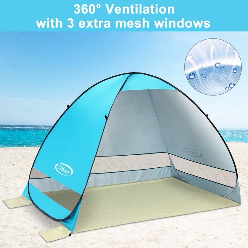 Large Pop-Up Beach Tent for 3-4 People - UPF 50+ Automatic Sun Shelter & Portable Outdoor Canopy