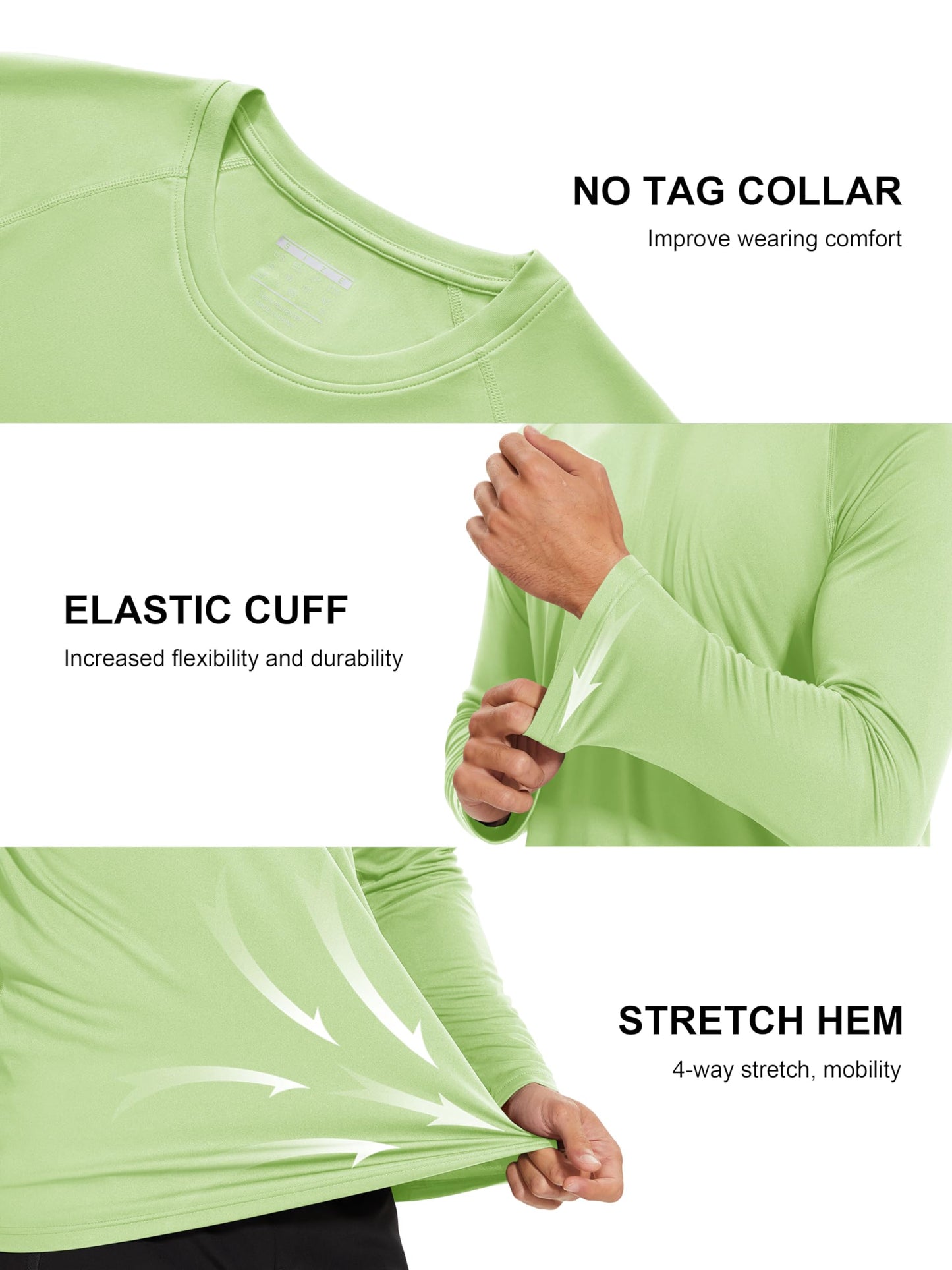 MAGCOMSEN UV Shirts Men UPF 50 Long Sleeve UV Protection Shirts Quick Dry T-Shirt Rash Guard for Men Light Green,3XL