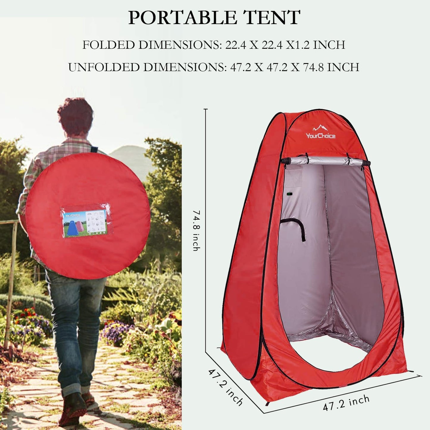 Your Choice Pop Up Privacy Tent, 3.9x3.9x6.2FT Portable Shower Tent for Camping, Waterproof Outdoor Changing Room with Carry Bag for Beach Hiking RV Fishing - Red
