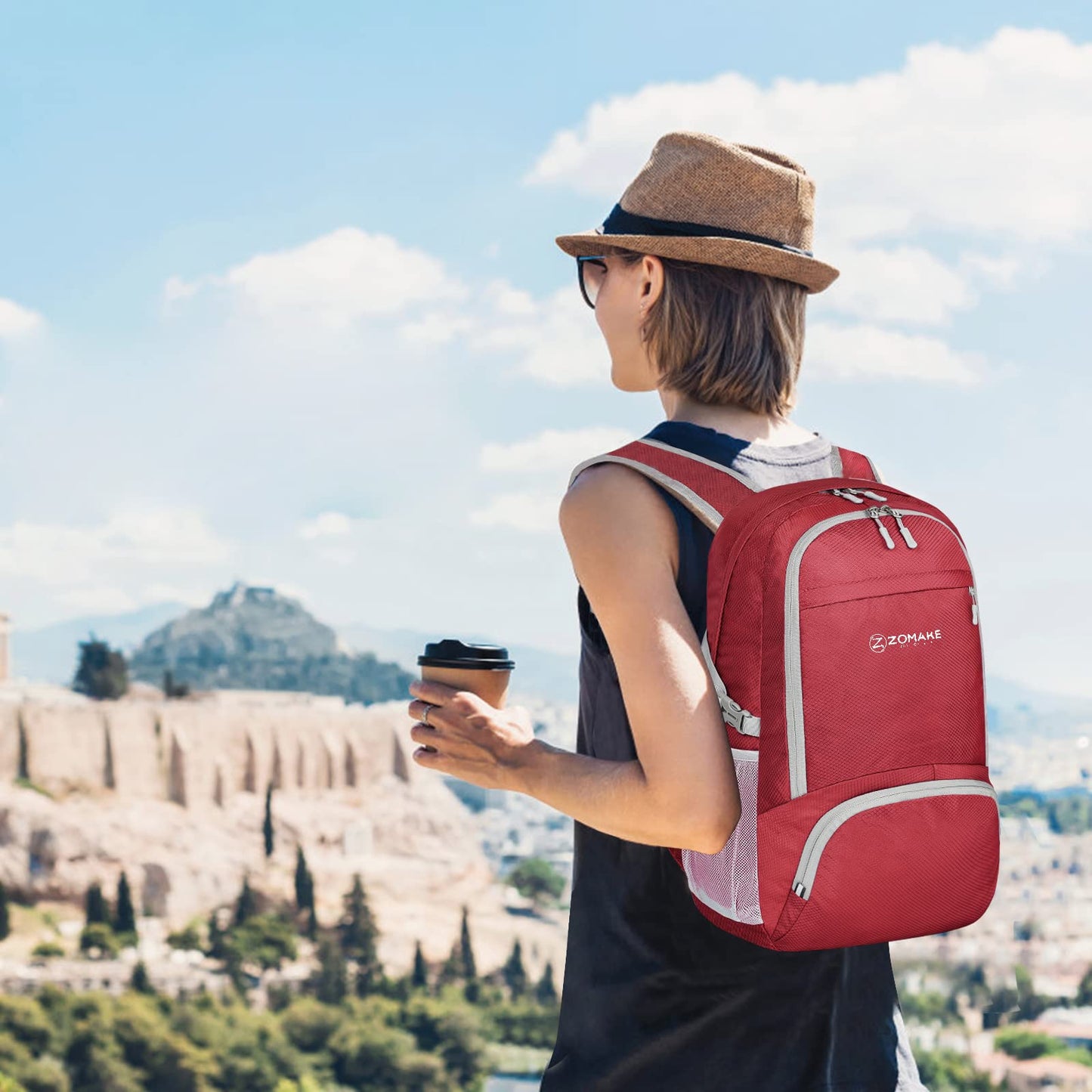 ZOMAKE Lightweight Packable Backpack 30L - Foldable Hiking Backpacks Water Resistant Compact Folding Daypack for Travel(Red)