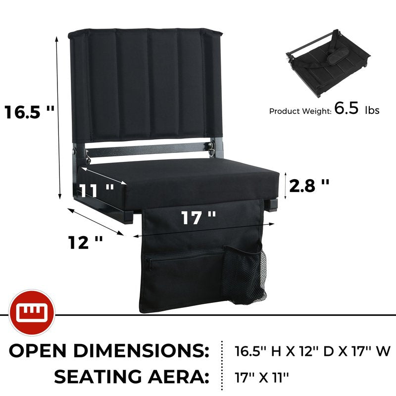 SPORT BEATS Stadium Seats with Back Support Bleacher Chairs with Back and Cushion Thick Padded Bleacher Seats Includes Shoulder Strap Black 1pc Standard