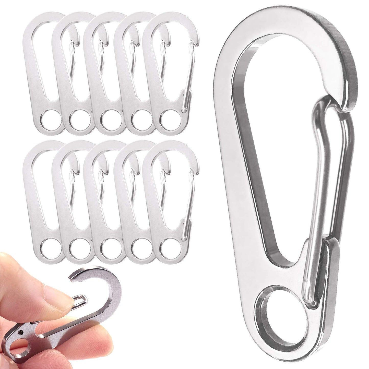 10PCS 1.77 Inch Stainless Steel Clip Spring-Snap Hook,EDC Mini Carabiner Custom Quick Release Hook for Outdoor Key Chain Camping Fishing Hiking Traveling