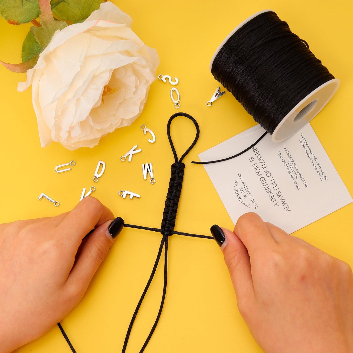 1.5MM 110 Yards Black Nylon Cord, Wind Chime Cord for Bracelet Necklace Jewelry Making, Nylon Satin String, Jewelry Thread Beading String for Crafts, Chinese Knotting