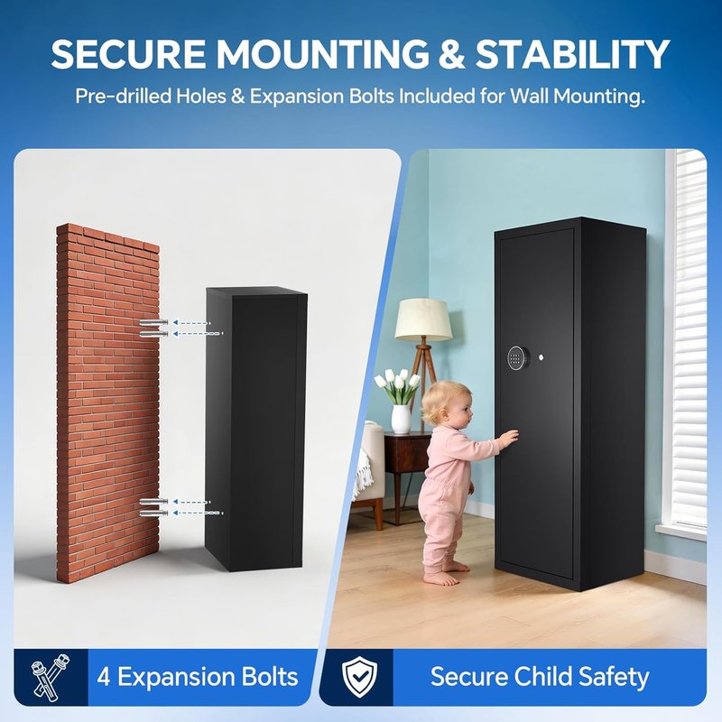 Rifle Safe for Home Security - Quick Access Digital Keypad | Adjustable Shelves for Shotguns & Ammo